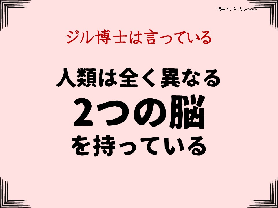 ジル博士は言っている

人類は全く異なる2つの脳を持っている