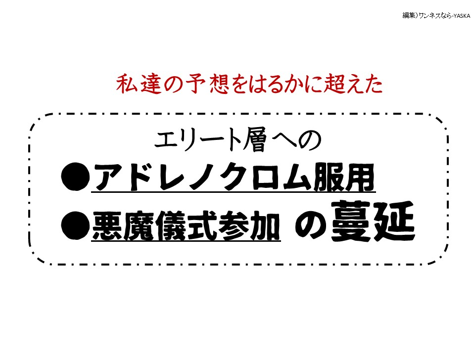 私達の予想をはるかに超えた
エリート層への
●アドレノクロム服用
●悪魔儀式参加の蔓延