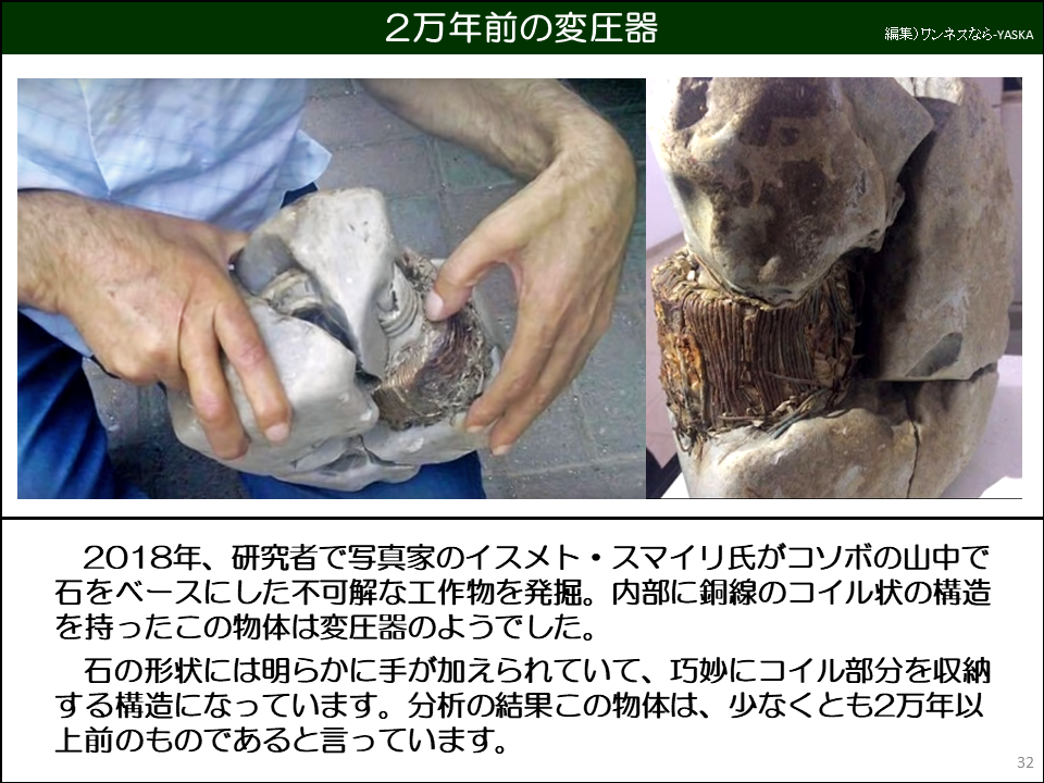 2万年前の変圧器

2018年、研究者で写真家のイスメト・スマイリ氏がコソボの山中で石をベースにした不可解な工作物を発掘。内部に銅線のコイル状の構造を持ったこの物体は変圧器のようでした。

石の形状には明らかに手が加えられていて、巧妙にコイル部分を収納する構造になっています。分析の結果この物体は、少なくとも2万年以上前のものであると言っています。