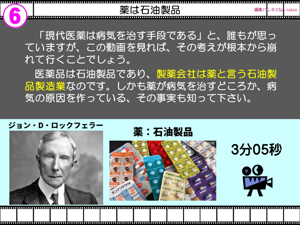 6

薬は石油製品

「現代医薬は病気を治す手段である」と、誰もが思っていますが、この動画を見れば、その考えが根本から崩れて行くことでしょう。

医薬品は石油製品であり、製薬会社は薬と言う石油製品製造業なのです。しかも薬が病気を治すどころか、病気の原因を作っている、その事実も知って下さい。

ジョン・D・ロックフェラー

薬:石油製品

3分05秒

00

シャス

デカドロン酸4

デカドロン デカドロン

デカドロン デカドロン

オングリザ5mg

オンタリ

オンクリボー

100