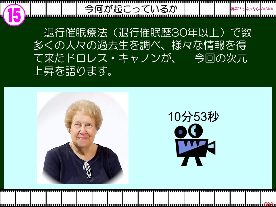 15

今何が起こっているか

【編集) ワンネスならYASKA

退行催眠療法(退行催眠歴30年以上)で数多くの人々の過去生を調べ、様々な情報を得て来たドロレス・キャノンが、 今回の次元上昇を語ります。

10分53秒