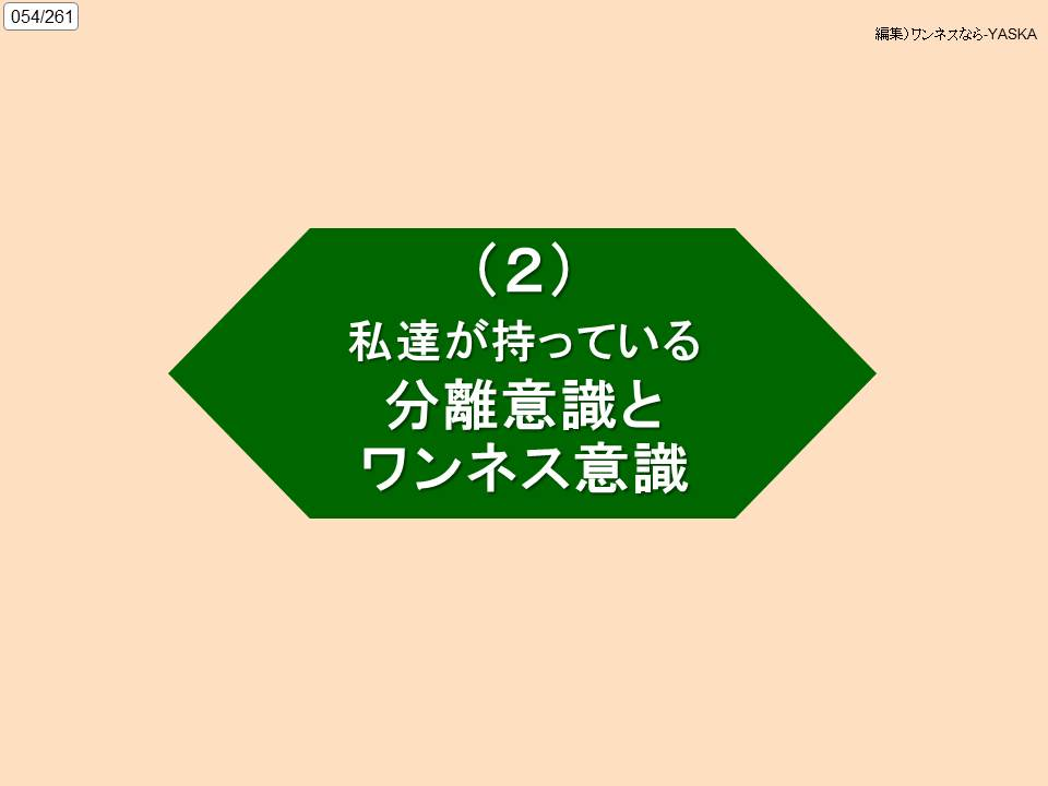 054/261

編集)ワンネスなら-YASKA

(2)

私達が持っている分離意識とワンネス意識