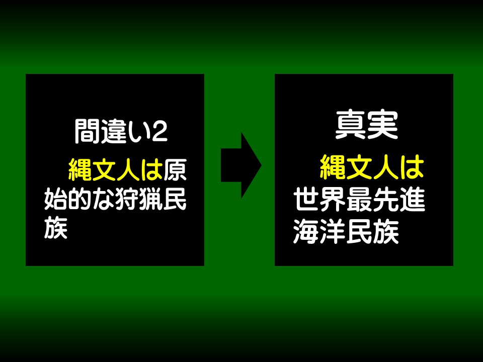 間違い2

縄文人は原始的な狩猟民族

真実

縄文人は世界最先進海洋民族