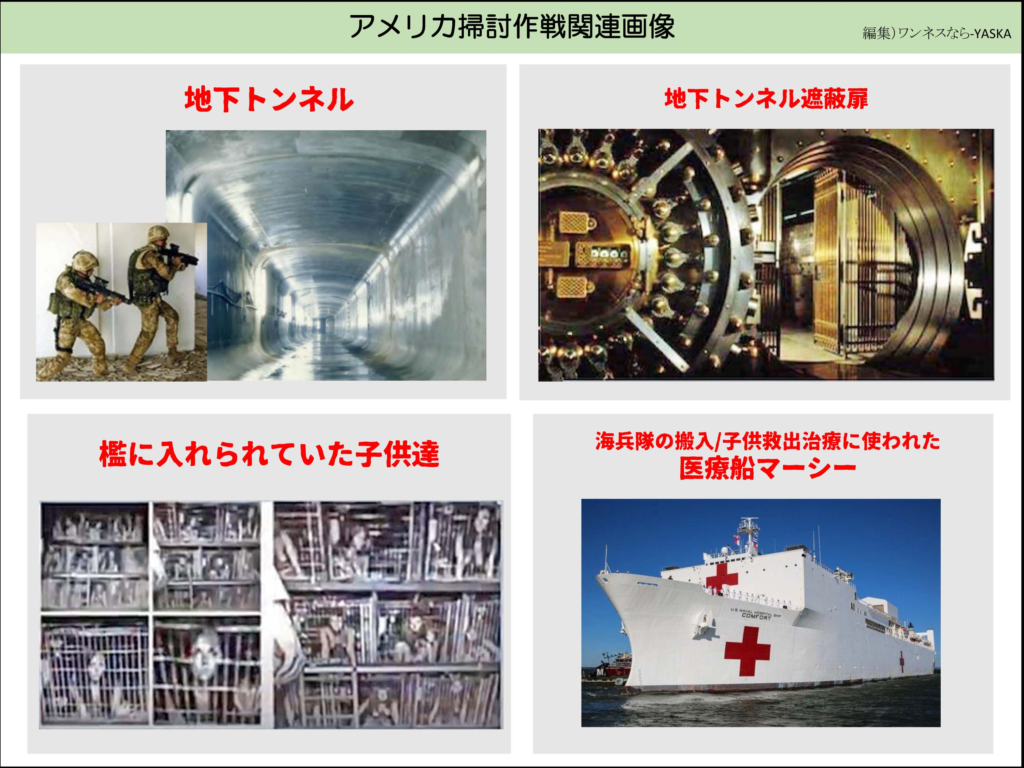 アメリカ掃討作戦関連画像

地下トンネル

地下トンネル遮蔽扉

檻に入れられていた子供達

海兵隊の搬入/子供救出治療に使われた医療船マーシー